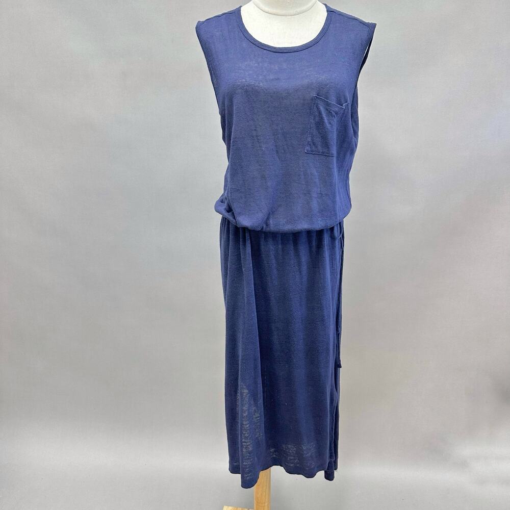 GAP navy linen sleeveless blouson tie waist midi dress size Medium